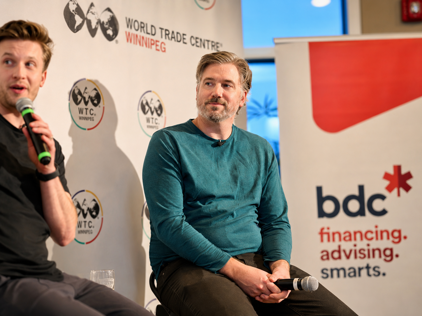 Yvan Boisjoli speaking on a founder panel in Winnipeg