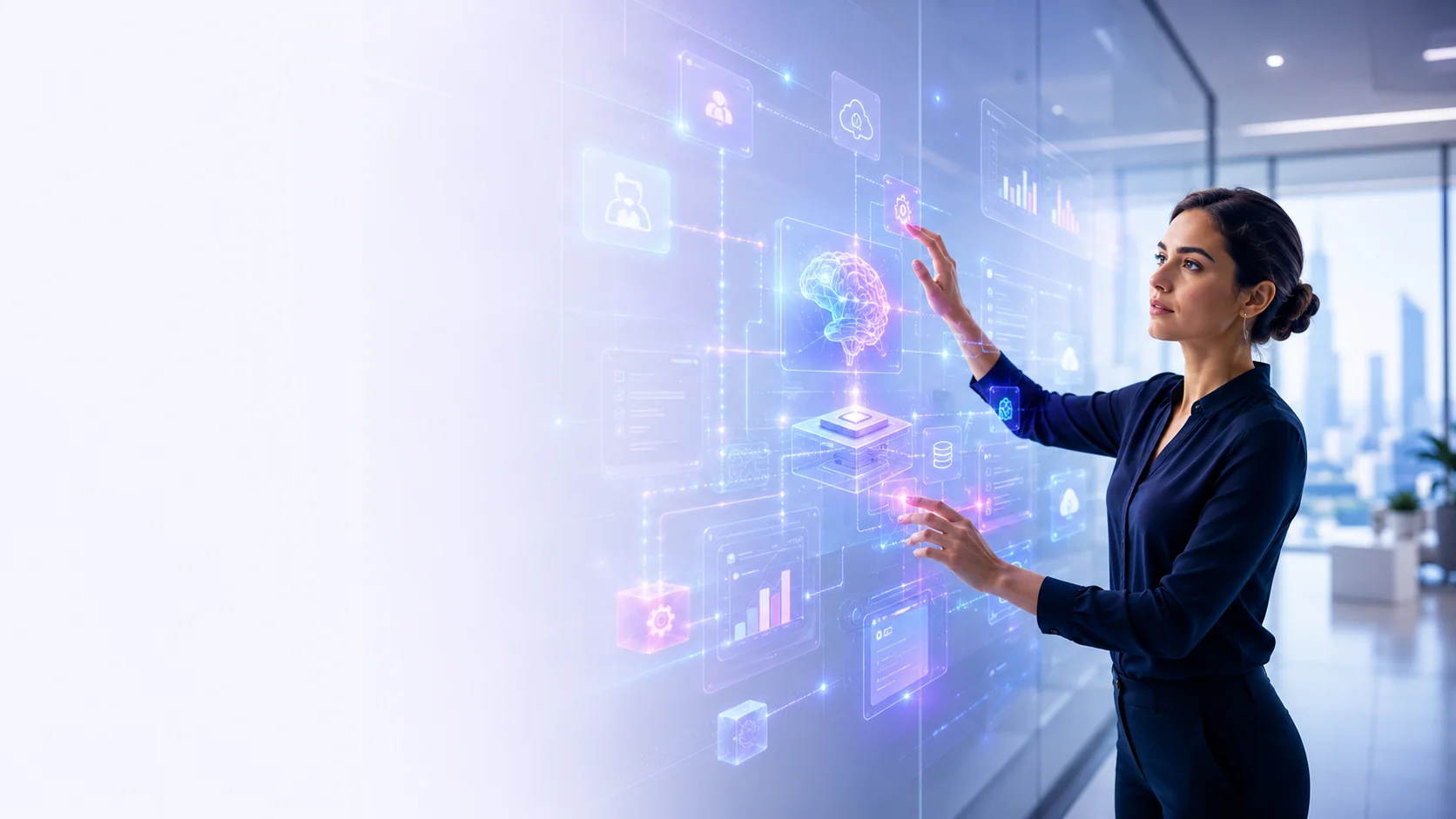 Operational leader reviewing a connected project and workflow dashboard.